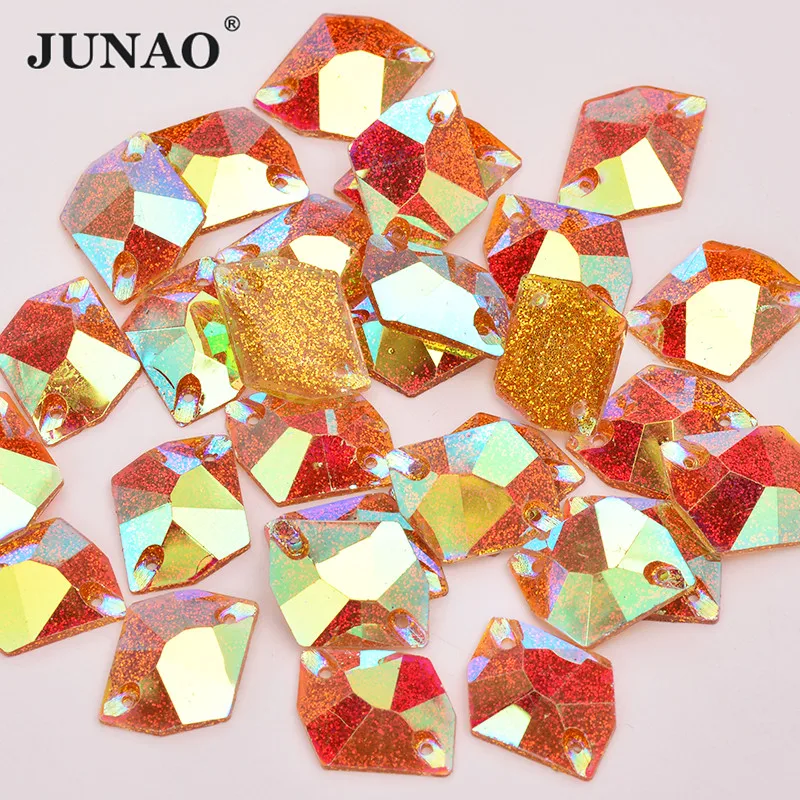 JUNAO 16*20mm Glitter Green AB Crystal Sewing Resin Rhinestone Applique Sew On Strass Flat Back Gems For Crafts Supplies | Дом и сад