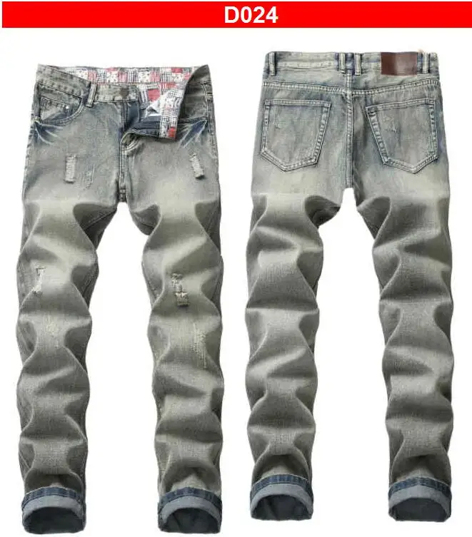 Men Jeans Slim Stretch Black Embroidered Big Hole Denim Pants Multi-Zip Jeans White Pattern Jeans Multiple Styles Size 28-42