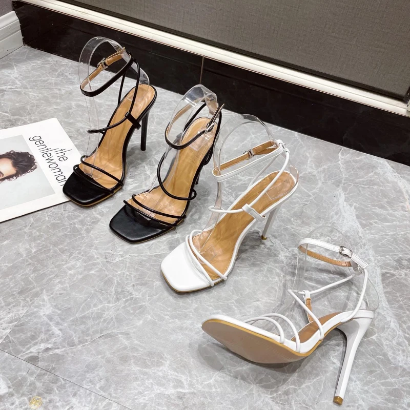 

Summer Sandals Women 2021 Luxury Brand Fashion High Heel Square Toe Buckle Plus Size 42 Stiletto Muller Sandals Chaussure Femme