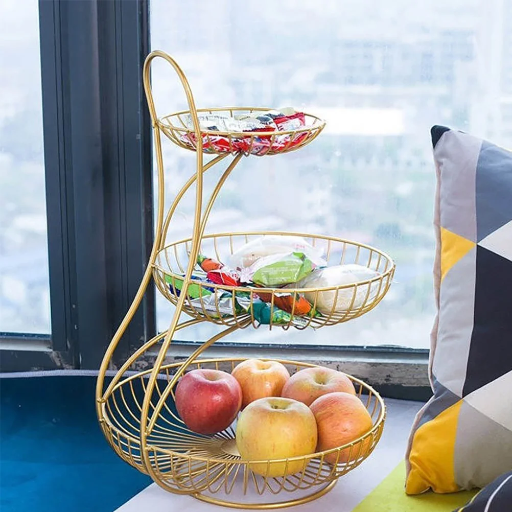 

Iron Fruit Basket 3-Tier Exquisite Fruit Vegetable Basket Storage Basket Hollow Desktop Storage Elegant Picnic Tray Living Room