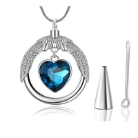 dropshipping angel wing locket screw love cremation memorial ashes urn blue ocean birthstone necklace jewelry keepsake pendant