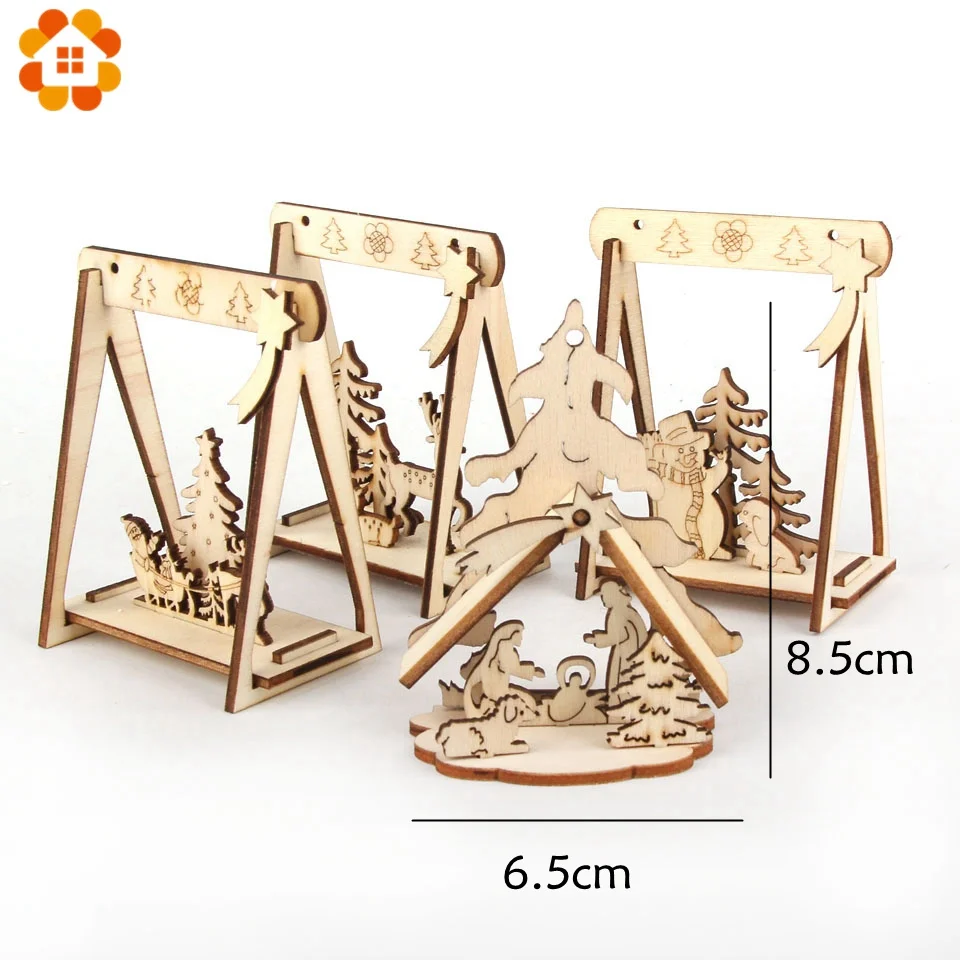 2pcslot diy creative small hollow christmas wooden ornaments for home christmas party ornament decorations kids gift supplies free global shipping