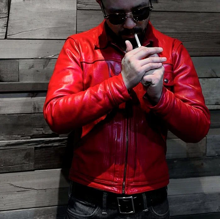 

Тонкая красная дубленая овечья кожа, молния, версия ковбоя, около 0,6 мм