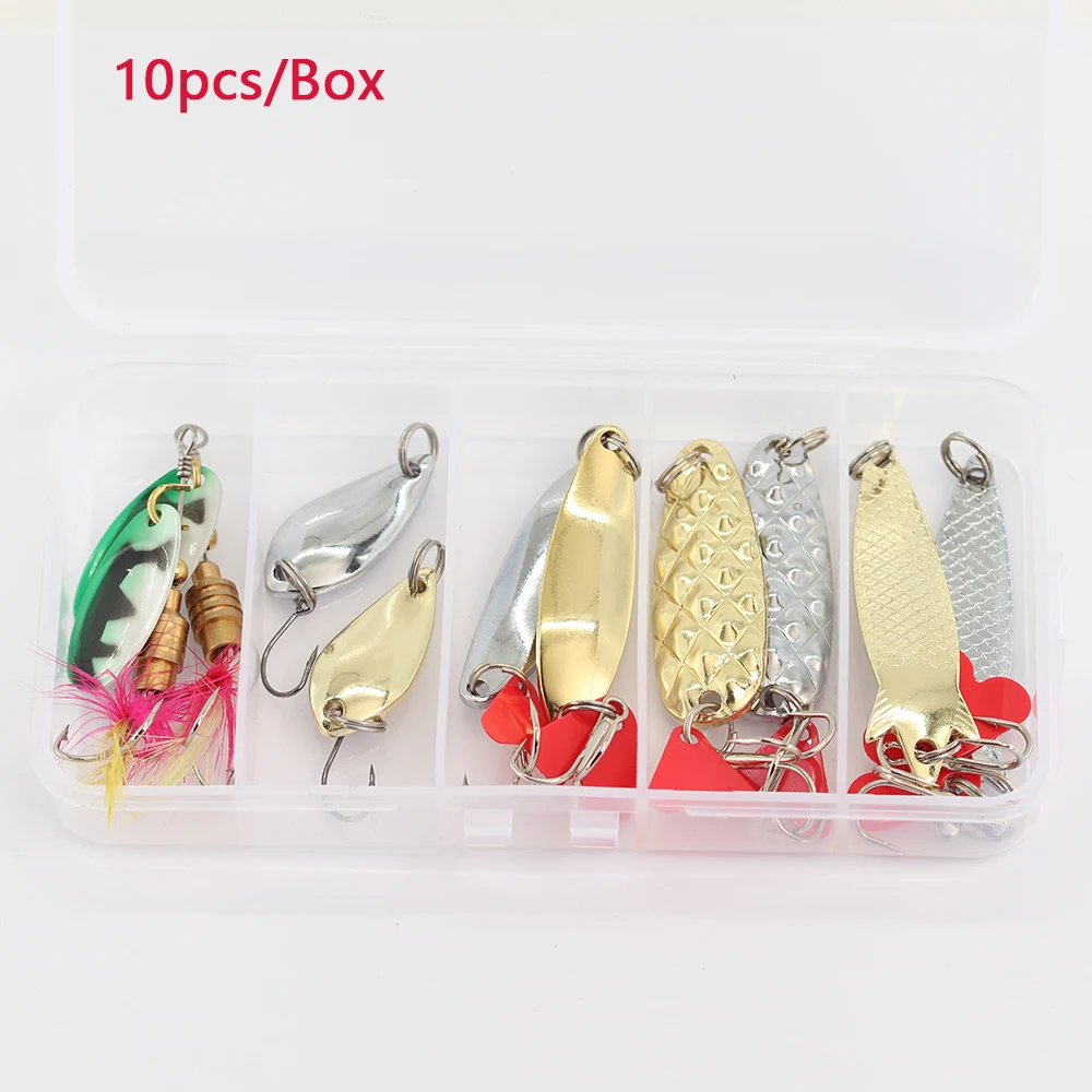 10pcs/set Spoon Lure Metal Bait 5g 6g 6.5g 7.5g mixed Colors Pesca Fishing Spoon Trout Area Spoon Fishing spinner pesca