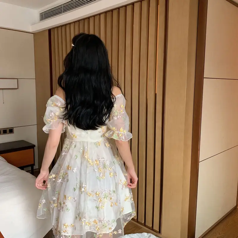 

French Floral Dress Women Sexy Puff Sleeve Lace Chiffon Print Mini Dress Women Summer Korean Style Vintage Fairy Dress New 2021