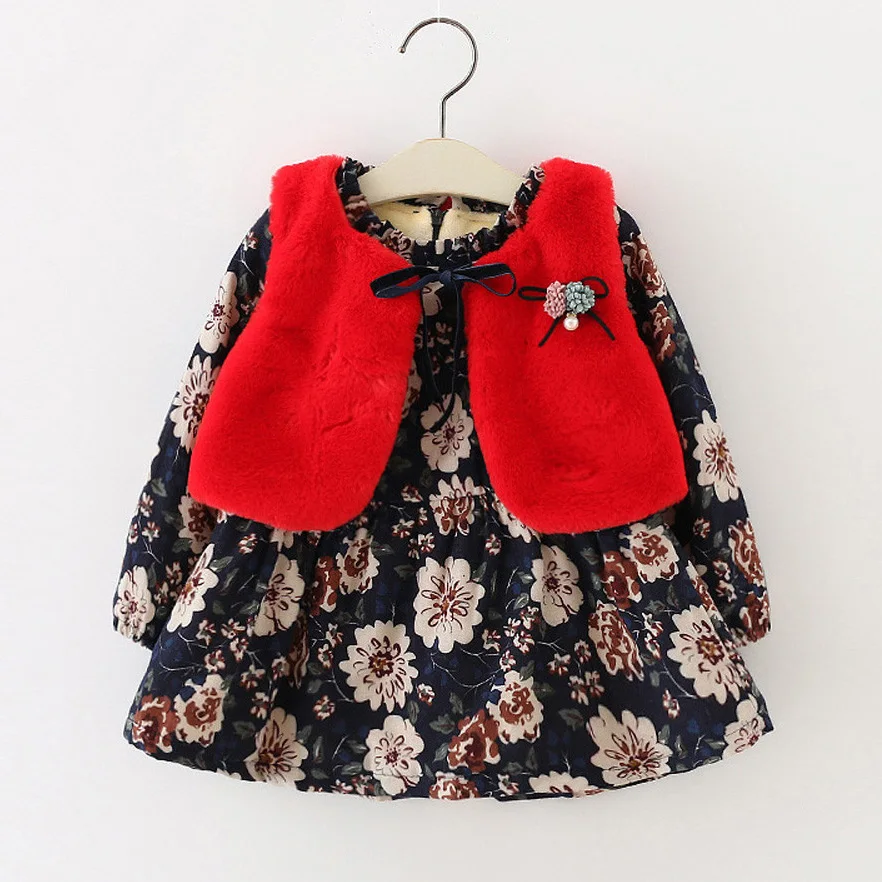 Новинка 2019 года шубка на меху для маленьких девочек комплект жилета с цветочным