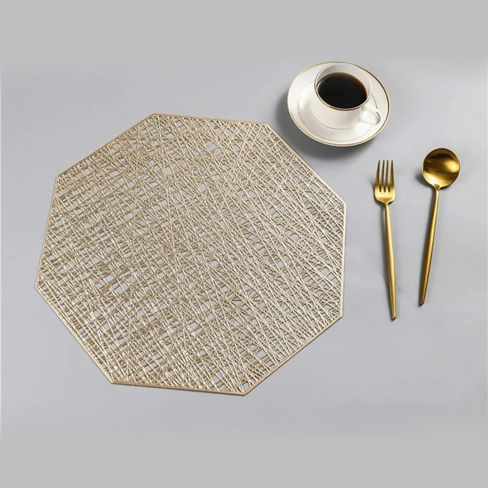 

6PCS Octagon Placemats Set Irregular Line Placemat Table Cutout Decoration Pad Diner Cutout Hangable Gold Tablemat