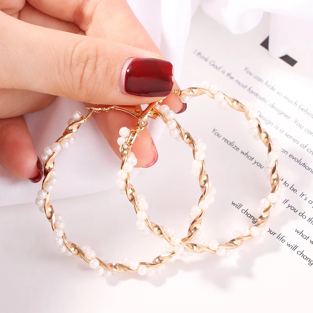 Серьги-кольца женские в стиле панк с искусственным жемчугом | Украшения и