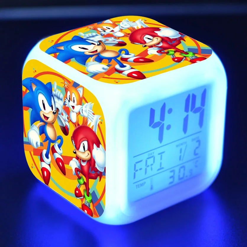 Аниме Sonic Фигурки игрушки Красочные флэш цифровой будильник светодиодный светильник украшения игрушки для рождественских подарков