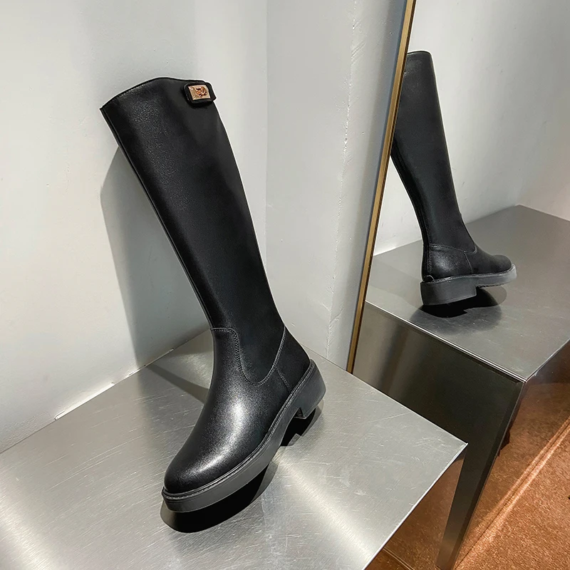 

New arrival winter women boots natural Genuine leather Knee high boots Motorcycle boots Fur one snow boots 100% cowhide boots