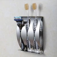 1pcs stainless steel wall mount toothbrush holder 32 hook self adhesive tooth brush organizer box bathroom accessories
