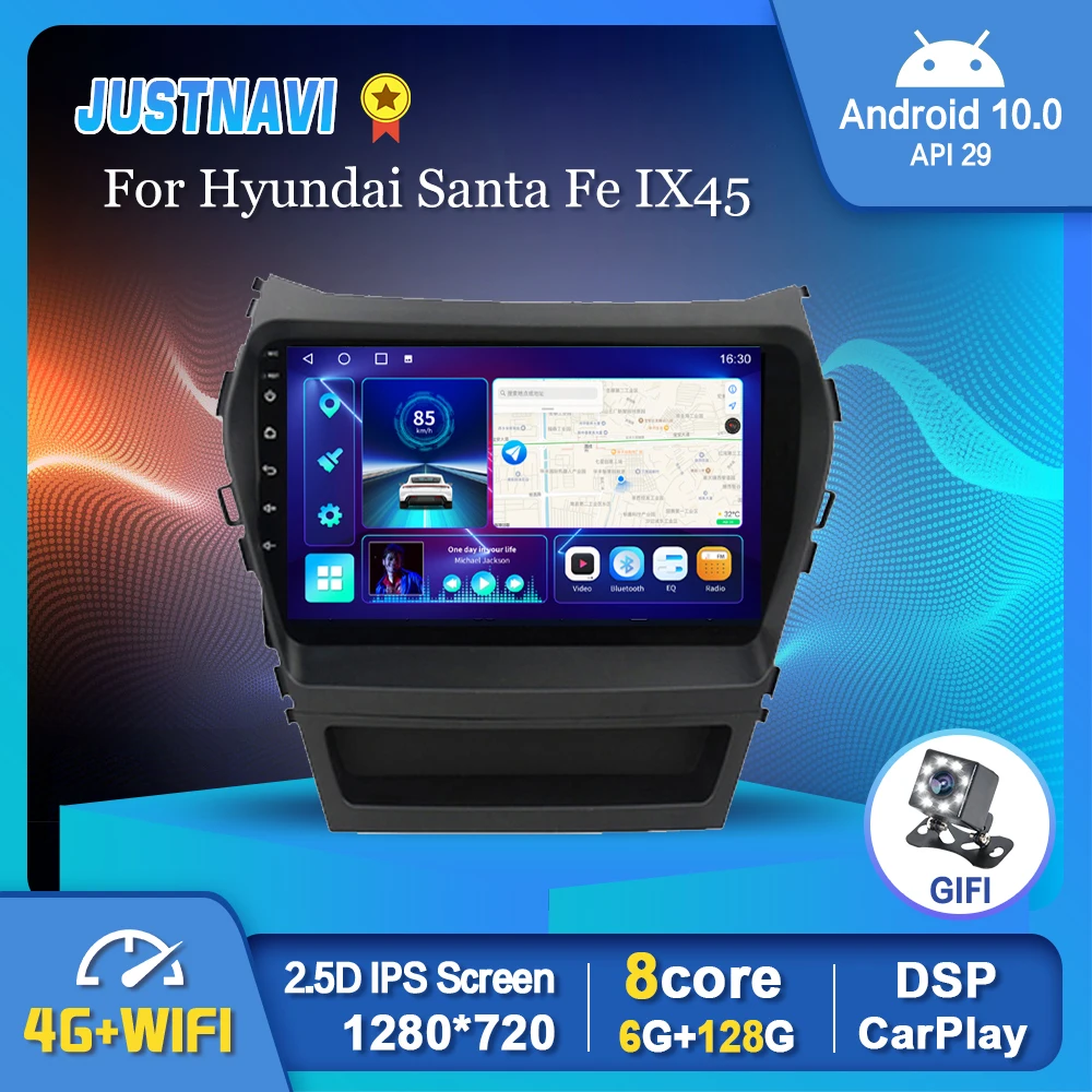 

6G 128G Car Radio Android 10.0 Multimedia For Hyundai Santa Fe IX45 2015-2017 Carplay Auto DSP GPS Navigation Car Stereo 9"