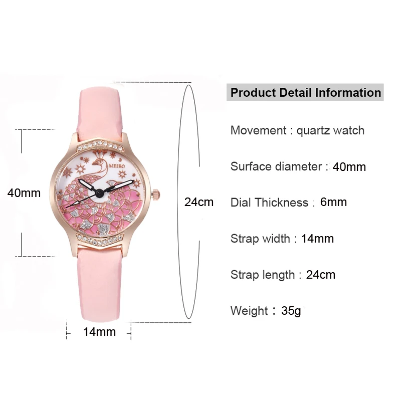 Изысканные женские часы кожа кварцевые креативный алмаз павлин узор