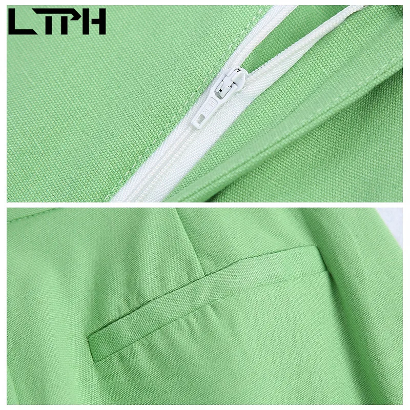 

LTPH streetwear green blazer set women outfits casual all-match mid-length jacket high waist trousers Pant Suits 2021 autumn new