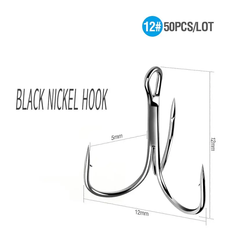 

50pcs/ Set Treble Fishing Hooks Black Nicle Barbed Fishhooks Super Sharp Carp Triple Hooks Sea Tackle Accessories