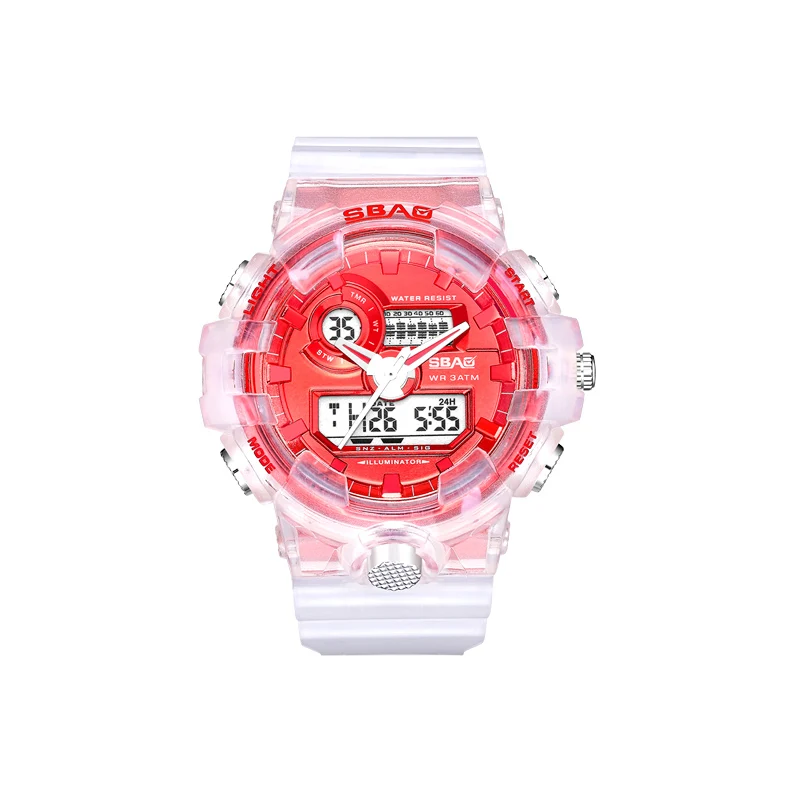 red small Модные спортивные парные часы, креативные прозрачные часы с двойным дисплеем для влюбленных, водонепроницаемые, с автоматической датой, для пар, наручные часы, подарок - Цвет: red small