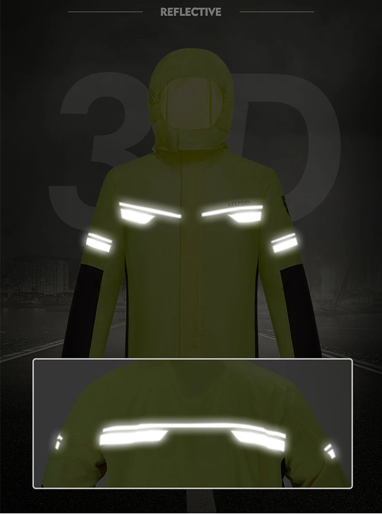 

Fashion sports raincoat men waterproof raincoat suit motorcycle rain jacket light soft Nylon rain coat 3D reflect light