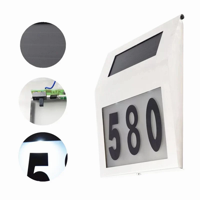 

LED Wall Lamp Door Indicator Light Digital Solar Light Outdoor Lighting Number Doorplate for Garden Stainless Steel Waterproof