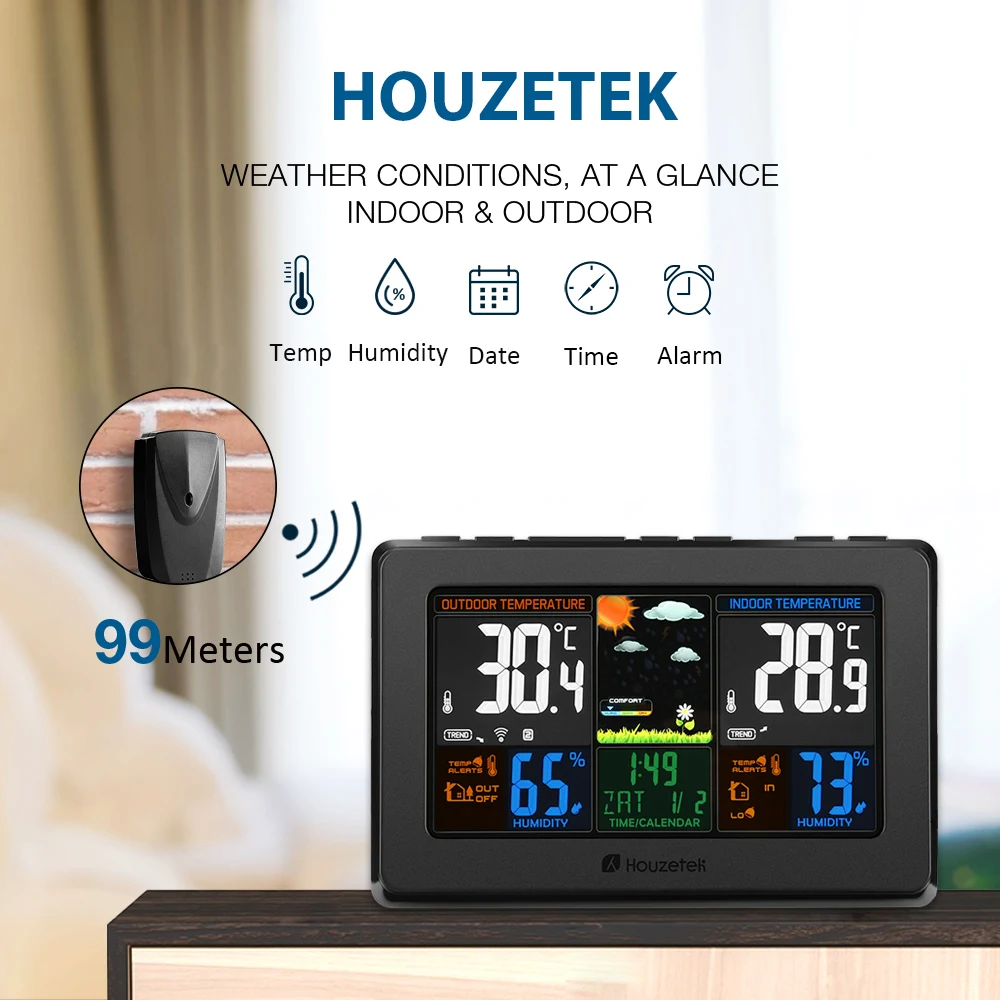 Houzetek Метеостанция барометрическая 12 фаз Луны беспроводной умный Открытый датчик