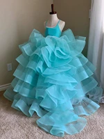 2022 ball gown long girls pageant dresses tiered organza skirt flower girl dress for weddings jewel neck teens prom gowns