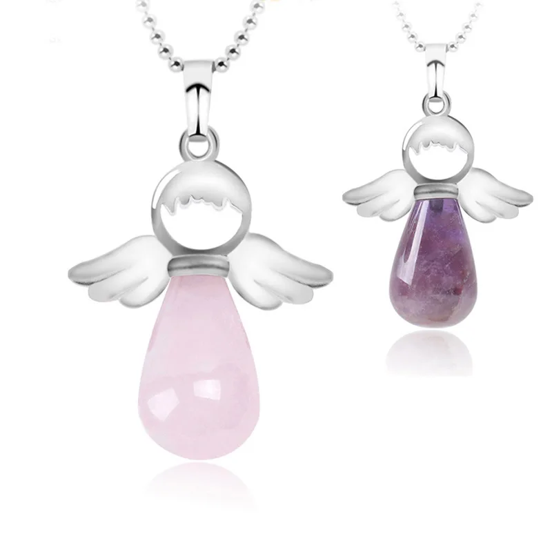 

Natural Stone Necklace Pink Pendant Drop-shaped Semi-precious Stones Female Jewelry Sweater Chain Accessories New Year Gift
