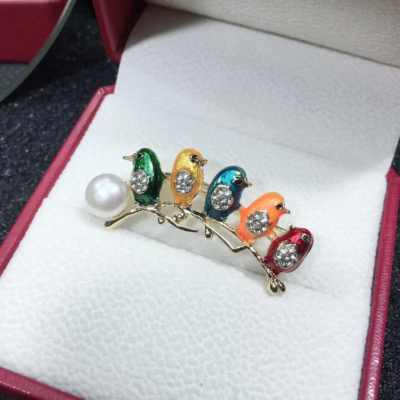 

Popular style Natural Freshwater Pearl brooch Enamel Magpie broccoli to send gifts to finished products Wholesale