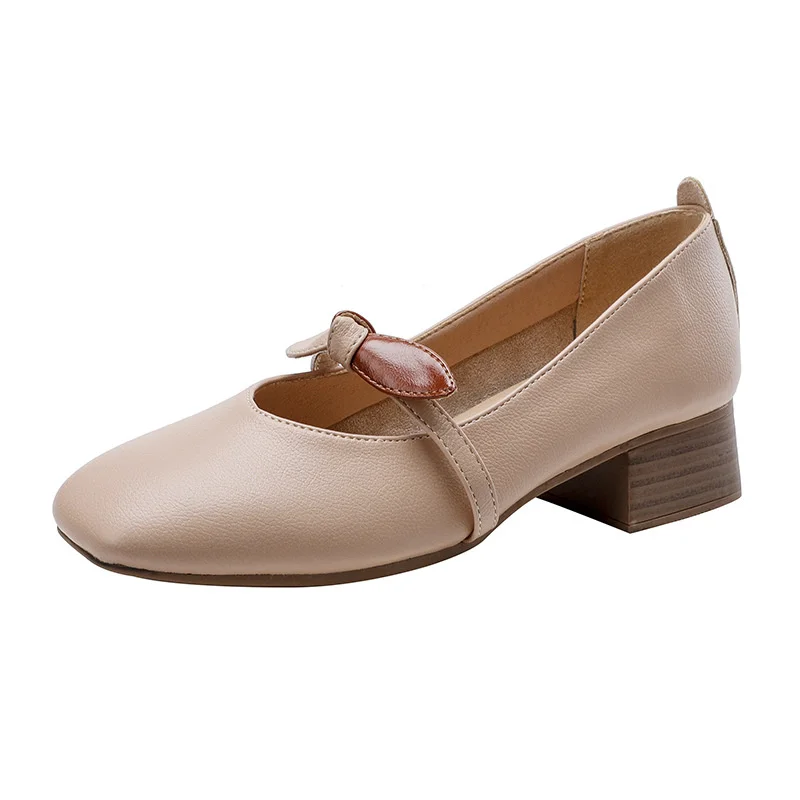 Туфли женские с бантом ПУ кожа квадратный носок без застежки плоская подошва