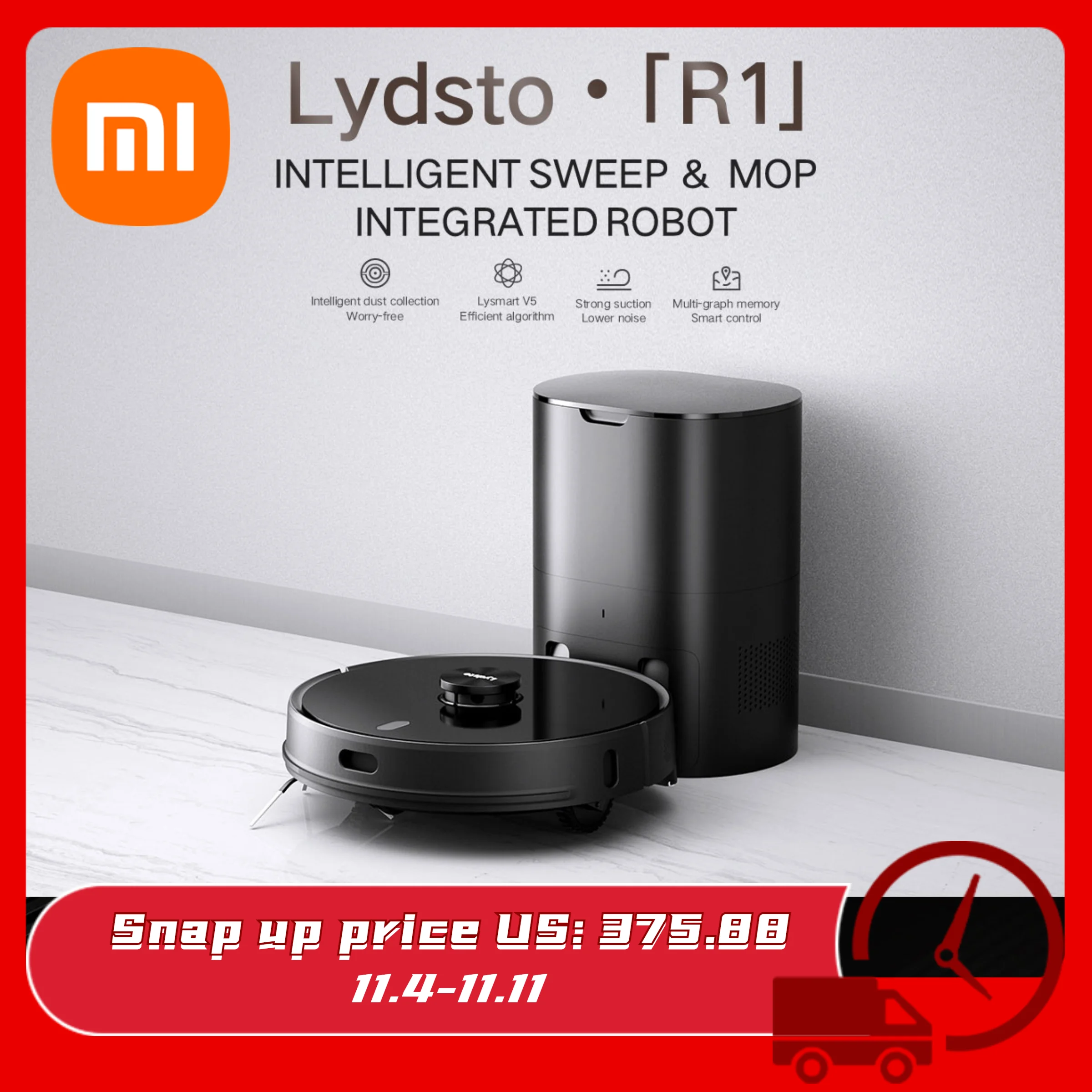 XiaoMi MiJia Lydsto R1 sweeping and dragging integrated robot, intelligent 30000Pa dust collection, low noise, 360° cleaning new