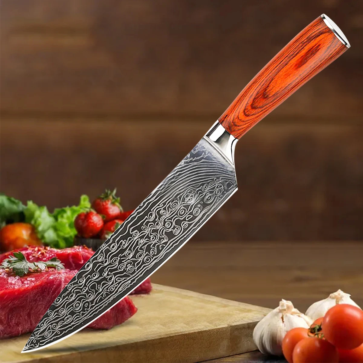 

8-inch Chef Knife Sashimi Knife Japanese Layer Damascus Knife 7Cr17MOV Steel Knives Kitchen Twosun Knife cuchillos de cocina