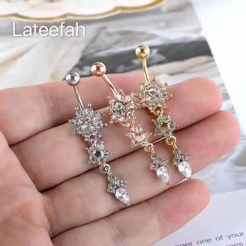 

Lateefah Custom Personality Fashion Sexy Piercing Navel Nail Body Jewelry Luxury Crown Pendant Crystal Belly Button Rings Earri