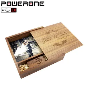 powerone usb 3 0 walnut wooden photo album usbbox usb flash drive pendrive 4gb 16gb 32gb 64gb wedding gifts free custom logo free global shipping