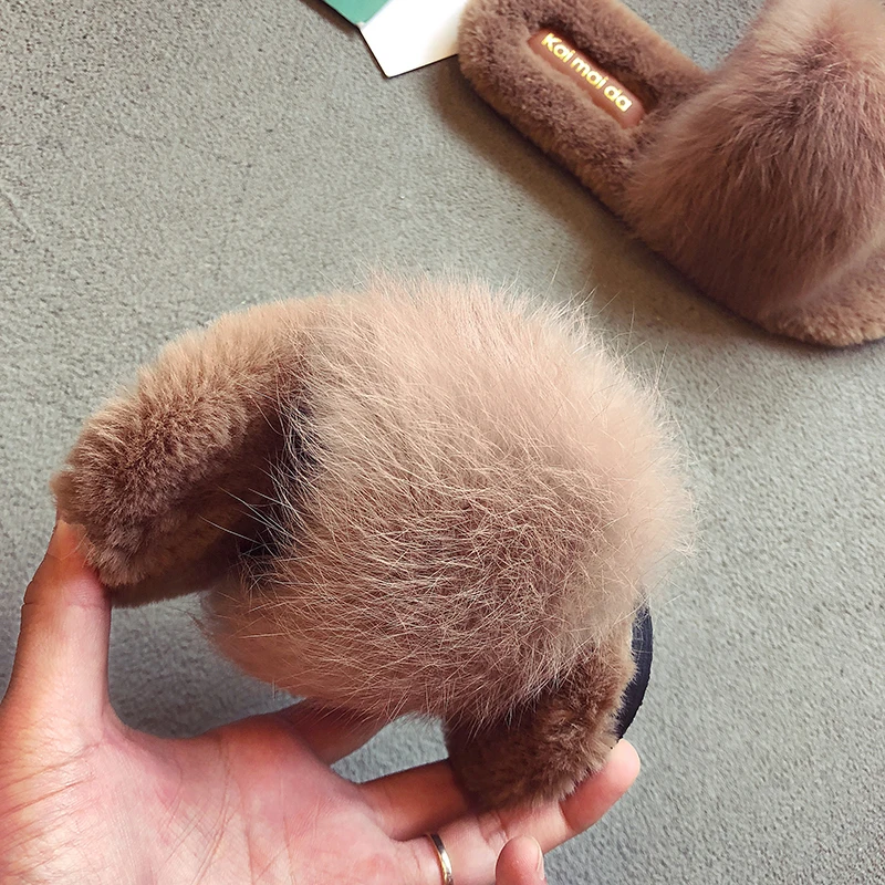 Шлепанцы женские домашние меховые плюшевые тапки повседневная обувь на плоской