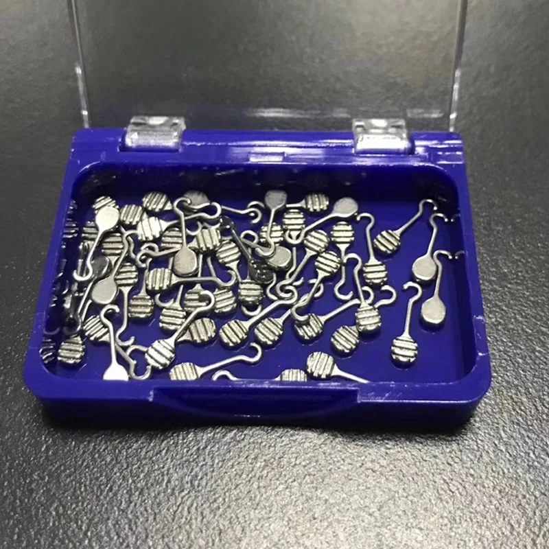 

50pcs/box Dental Orthodontic Long Curved Crimpable Hook 7mm Sliding Crimpable Hook 5.4 mm on archwire Bracket Brace orthodontic