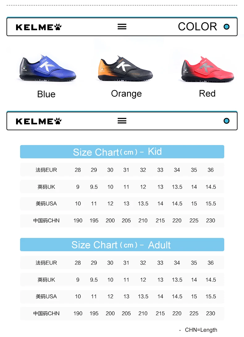 KELME/Детские футбольные бутсы; мужские и женские кроссовки; футбольная обувь; детская спортивная обувь на липучке; 6993349