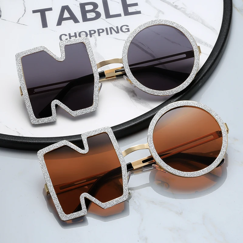 

New Fashion Diamond Sunglasses Women Luxury Brand Design Metal Letter NO Sun Glasses Female UV400 ShadesEyewear Oculos de sol