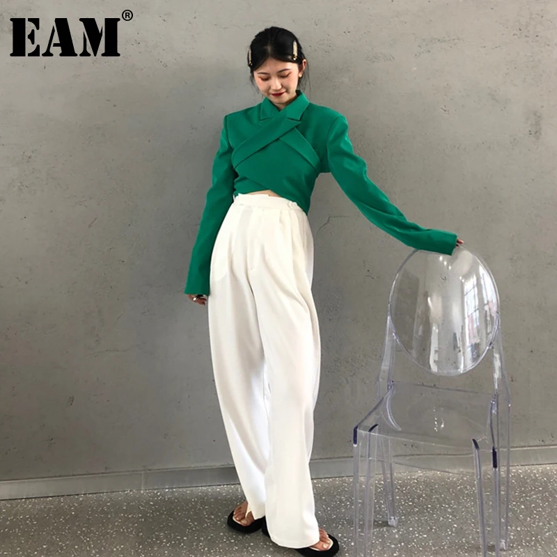 

[EAM] High Waist White Big Size Pleated Wide Leg Trousers New Loose Fit Wide Leg Pants Women Fashion Spring Autumn 2022 1DD6464