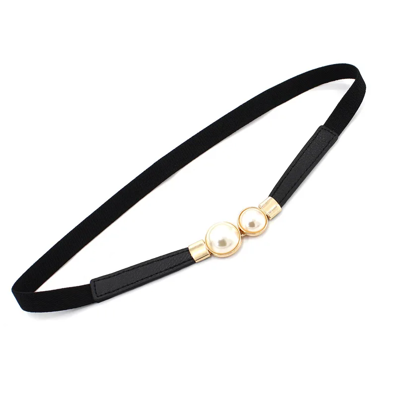 

Fashion Thin PU Leather Belt Simulated Pearl Elastic Waist Belts Women Dress Skirt Decoration Fashion Girles Gifts