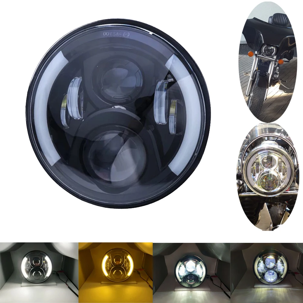 

7-дюймовая круглая светодиодная фара с белым ореолом для Harley Touring Ultra Classic Electra Street Glide Road King Yamaha Moto
