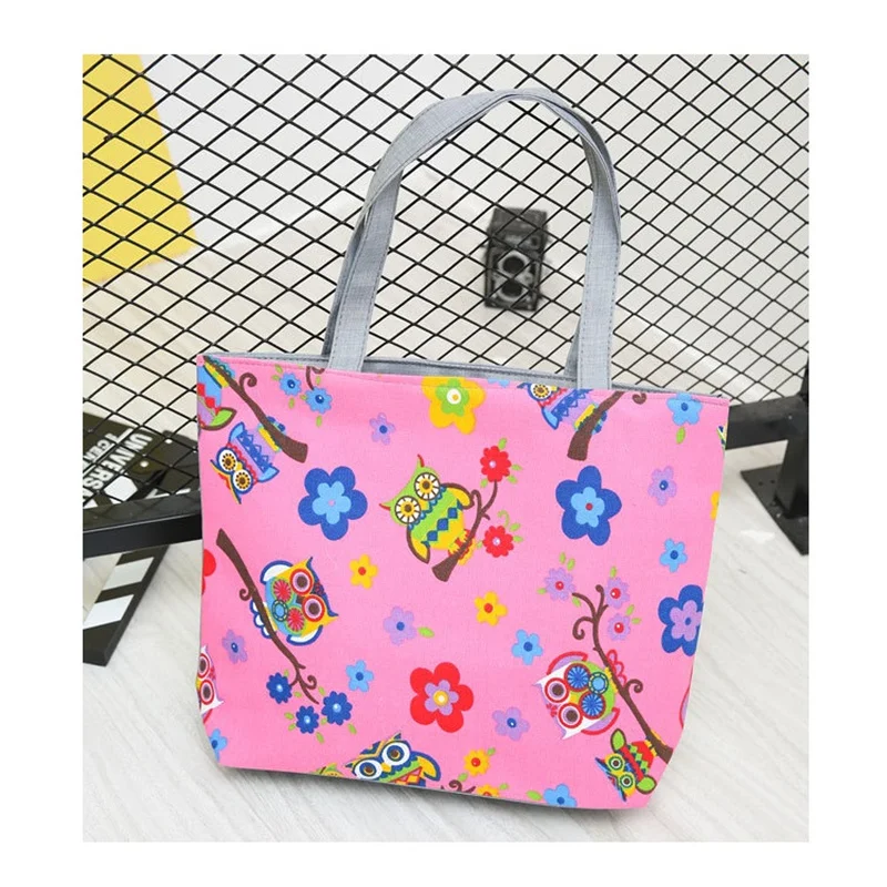 

Large Capacity Women Canvas Bag New Owl Printing Do Not Fade Shoulder Bag Zipper Messenger Bag Daily Shopping Handbag School Bag