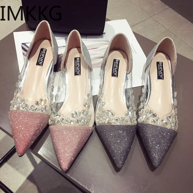High Quality Women Flat Ballet Shoes Bling Crystal Pointed Toe Flats Elegant Lady shoes wedding | Обувь