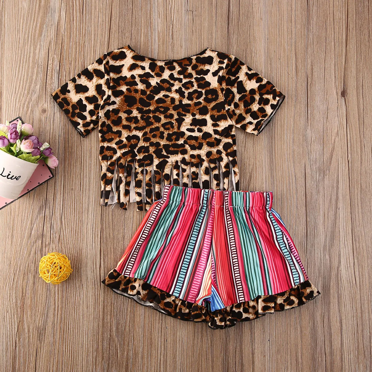 Одежда с леопардовым принтом для маленьких девочек 1 4 лет футболка бахромой