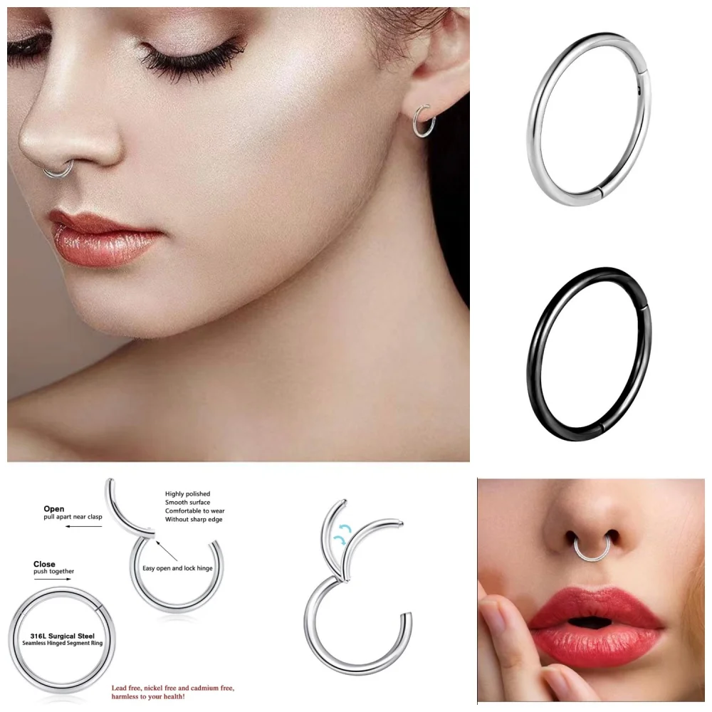 

Surgical Stainless Steel Small Nose Piercing Rings Body Clips Hoop For Women Men Cartilage Septum Piercing Jewelry