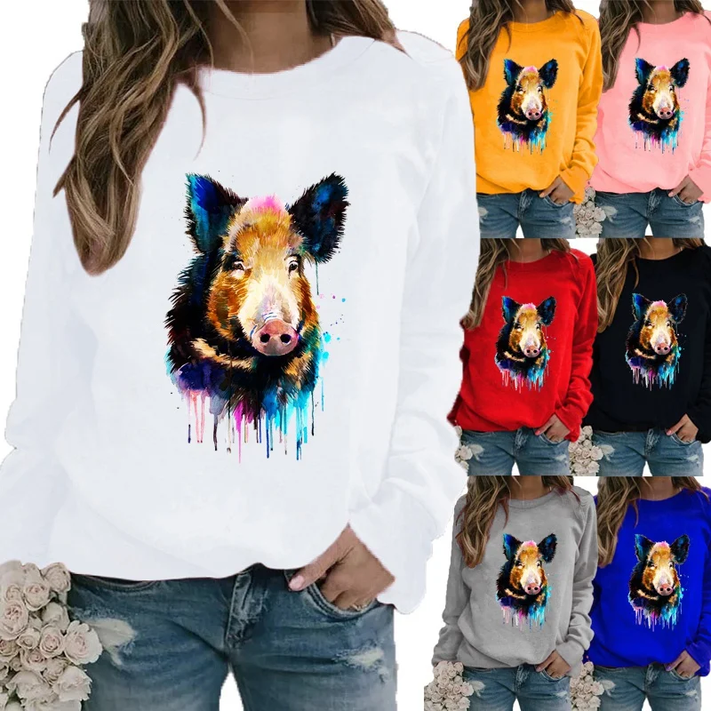 

Женская одежда, модная одежда на осень и зиму, Повседневная Толстовка с принтом, топы с длинным рукавом, футболка, Женский пуловер с круглым ...