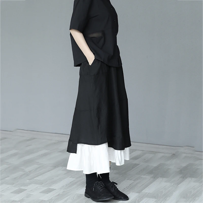 

[EAM] High Elastic Waist Black Ruffles Spliced Irregular Casual Half-body Skirt Women Fashion New Spring Autumn 2021 1DD7625
