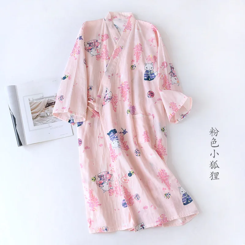 

Japanese Kimono Bathrobe Ladies Spring And Autumn New Cotton Gauze Robe Cherry Blossom Steamed Bathrobe Home Service