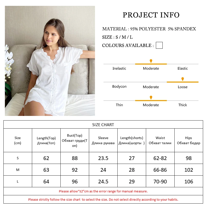 

HECHAN White Pajamas For Women Lace Patchwork 2 Piece Set Short Sleeve V Neck Tops Chic Shorts Female Summer Night Suits Casual