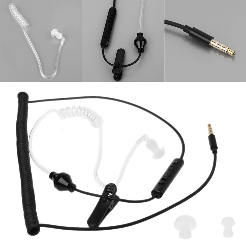 

Single Headset In Ear Anti Radiation Stereo Earphone Spiral Wire Earbud With Mic