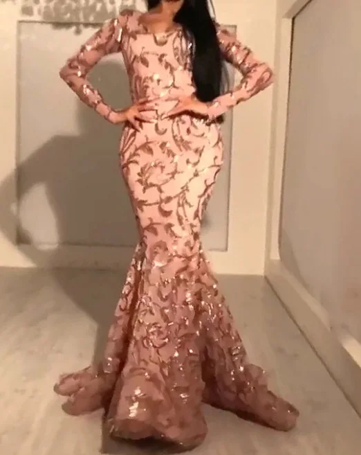 

Linglewei Новинка весны и лета женское платье пикантные Длинные рукава фасона «рыбий хвост» тиснение золотом длинное платье