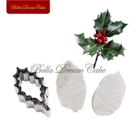 5pcsset holly leaf veiner silicone molds stainless steel cutter mould petal fondant cake decorating tool diy handmade cake mold