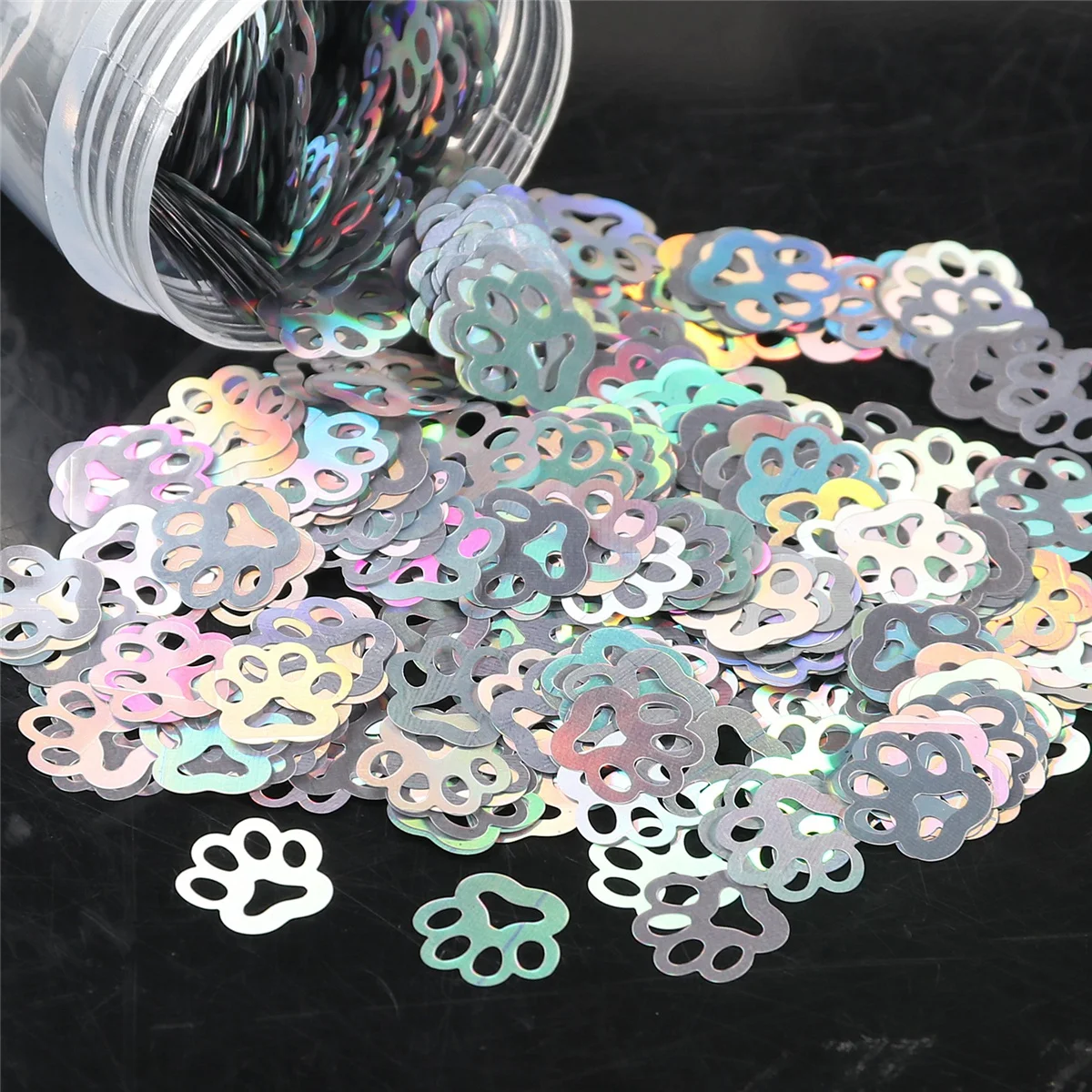 

Eco-friendly PET Ultrathin Dog Footprints Nail Sequin Mixed Holographic Laser Silver Glitter Sequins for Craft Nail Art Decor